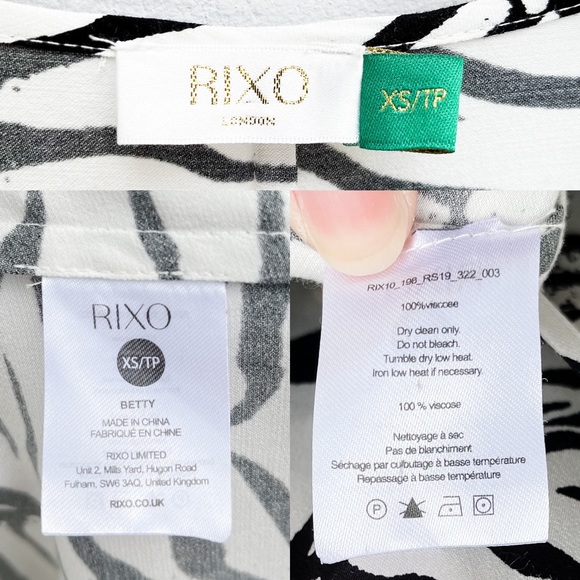 RIXO London Betty Mono Tiger Long Sleeve Wrap Dress Zebra Animal Print Women XS - Picture 13 of 14